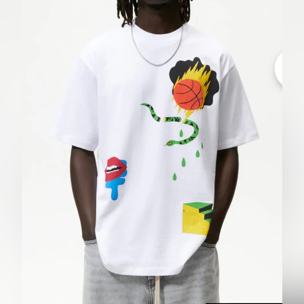 Zara Men’s Graffiti Print Short Sleeve Tee - Made in Portugal - Size L - Picture 2 of 9